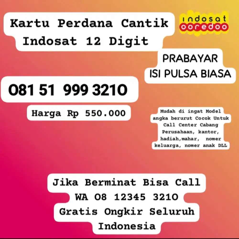 Kartu Perdana Cantik Indosat Telkomsel untuk hadiah mahar oleh oleh