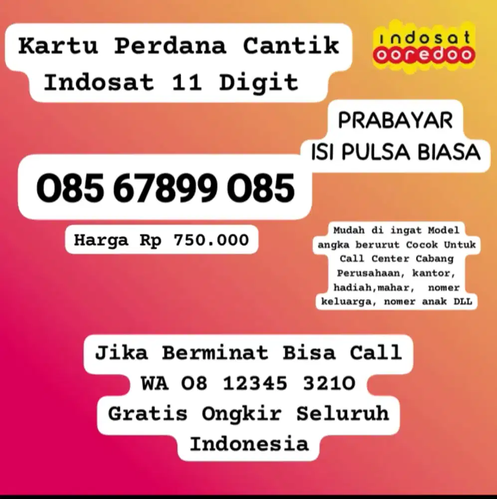Nomer Cantik Indosat untuk Properti Mebel cantik rumah dijual