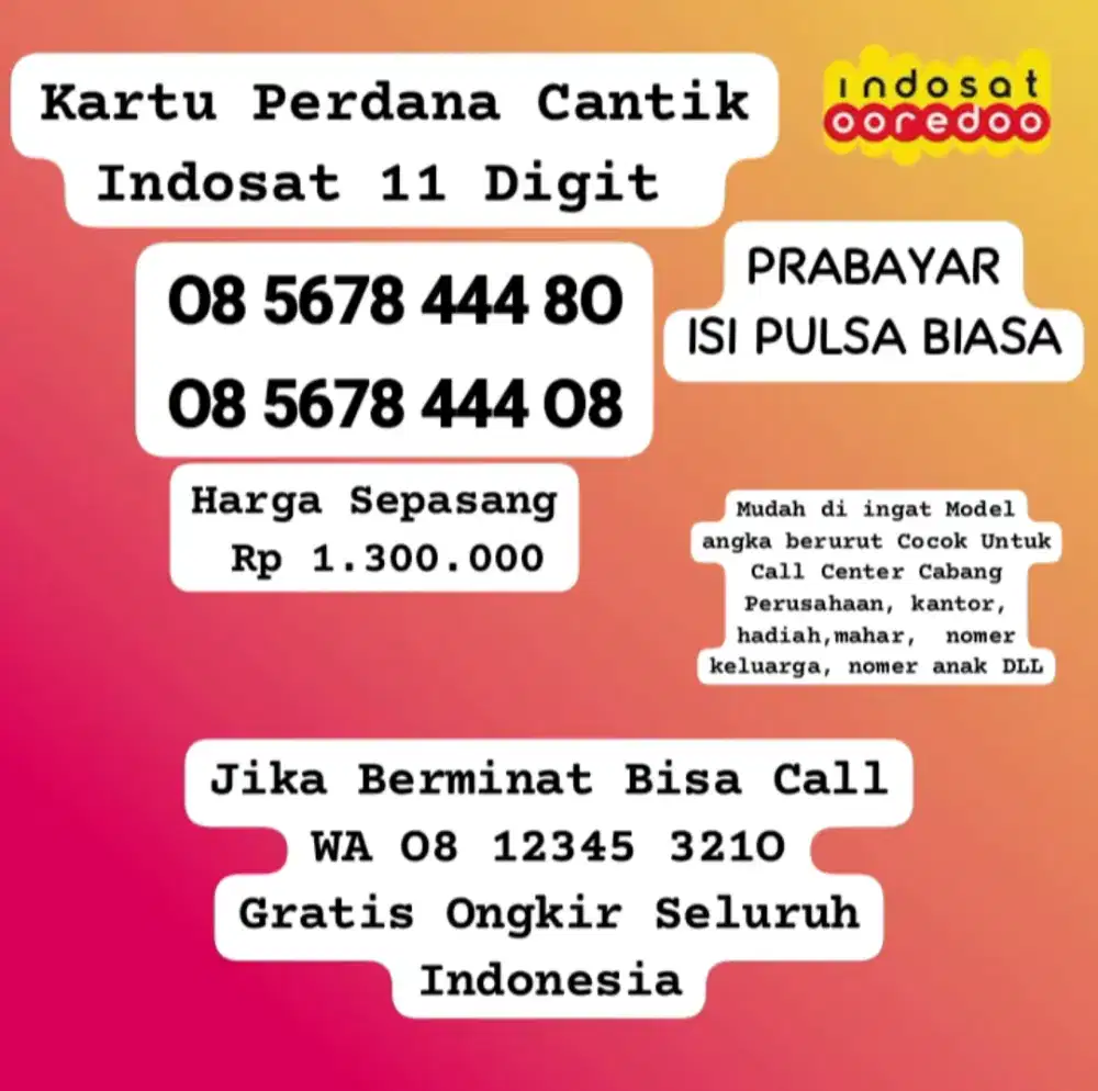 Nomer Cantik Pasangan Indosat Langka Kartu Perdana Cantik