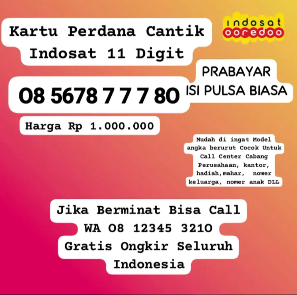Kartu Indosat super langka buat hotel kantor bank rumah sakit