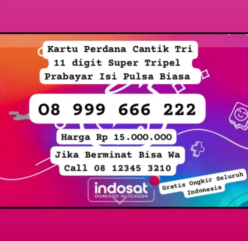 Kartu Perdana tri 11 digit super langka buat koleksi telkomsel dll