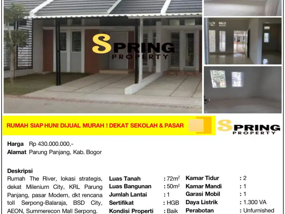 Rumah Cluster Murah The River Siap Huni Dekat Stasiun Parung Panjang