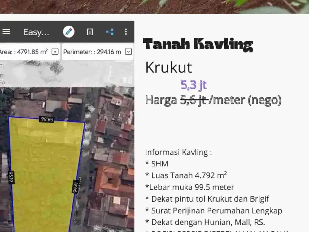 Di jual tanah pinggir jalan raya Krukut depok