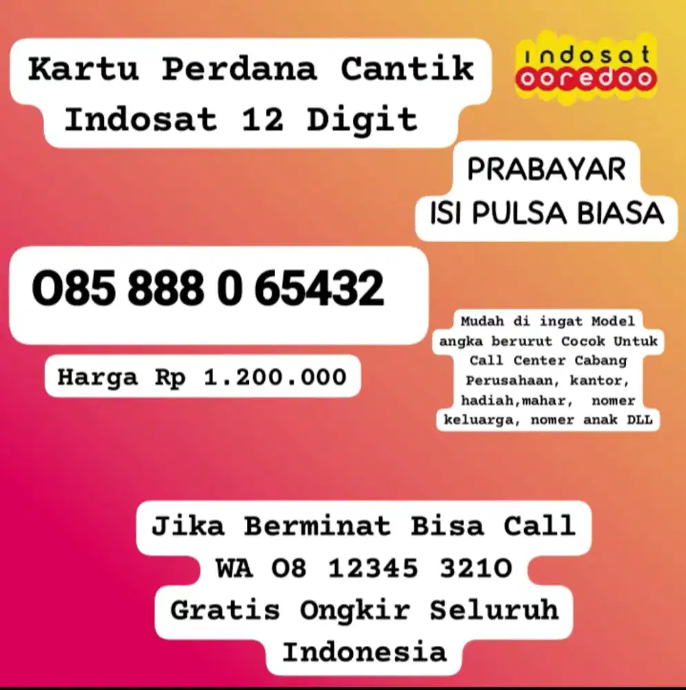 Kartu Perdana Cantik Indosat 11 digit untuk kantor pabrik perusahaan