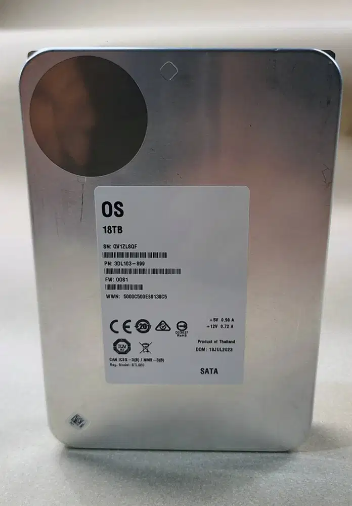 HDD OS STL020 OOS18000G 3.5 7200RPM 18TB SATA HDD Drive PN 3DL103-899