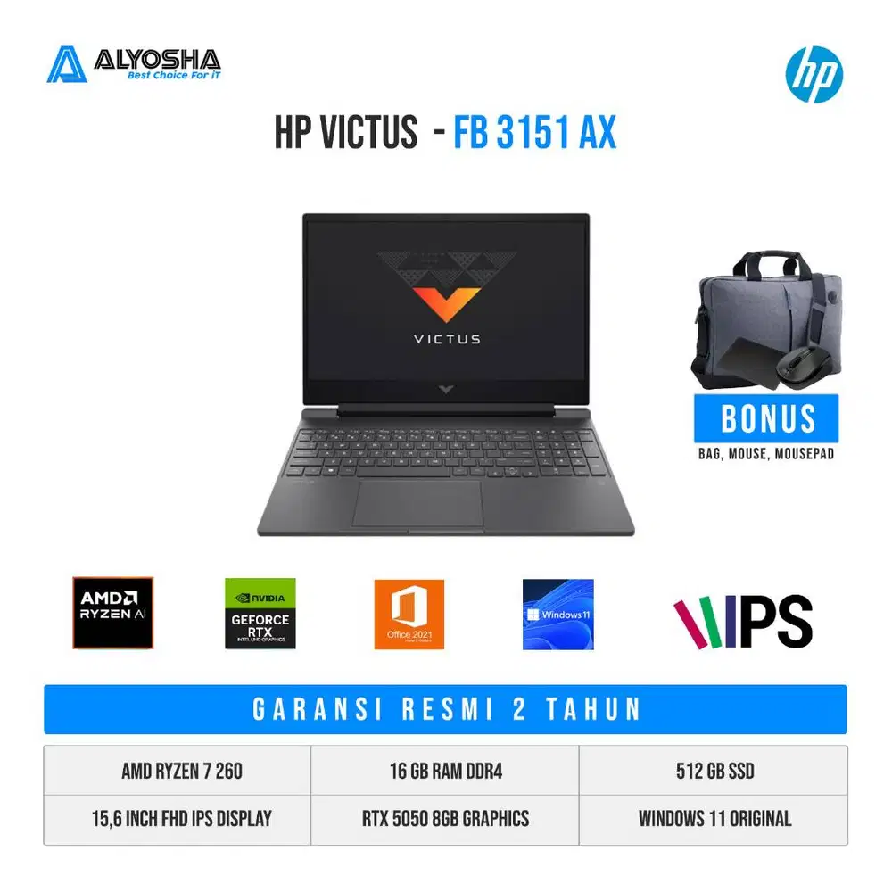 Hp Victus 15 fb3151AX AMD Ryzen 7 260 16GB/512GB RTX5050 W11/OHS2024