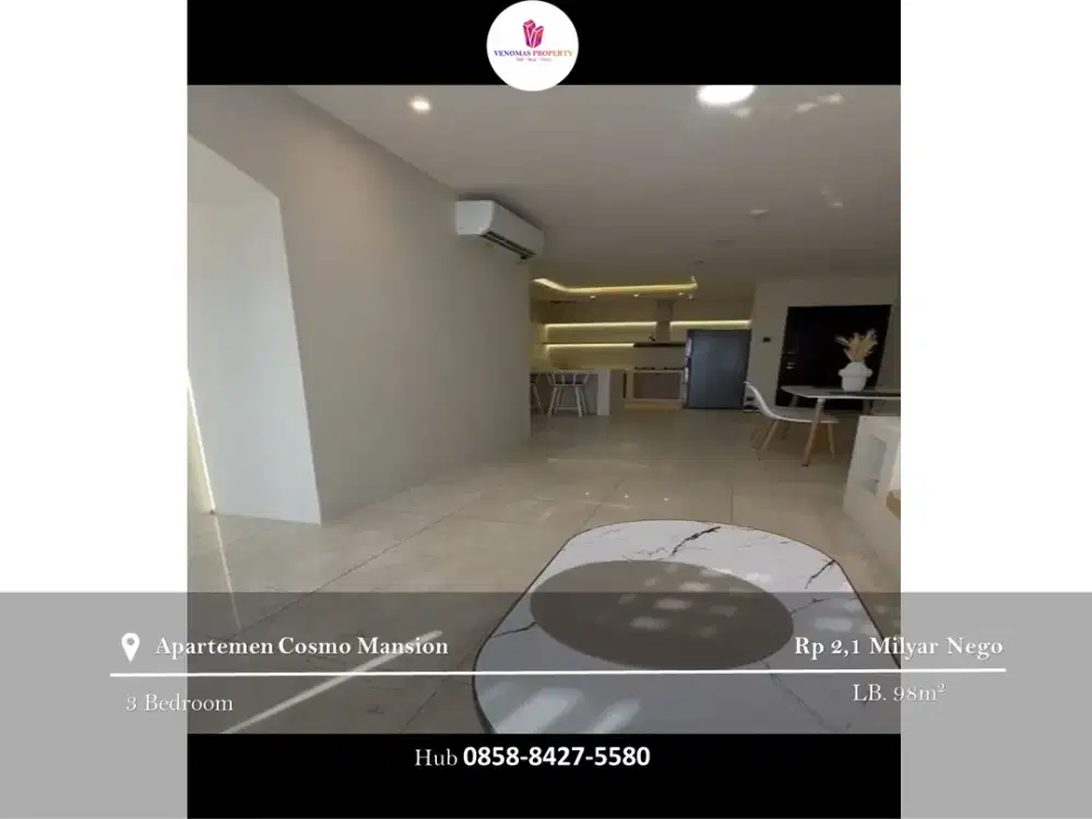 Dijual Apartement Cosmo Mansion 3BR Full Furnished Lantai Tinggi
