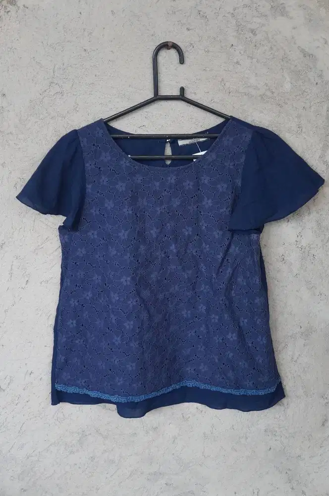 Atasan Blouse Brukat Wanita | Top Basic Blouse Navy