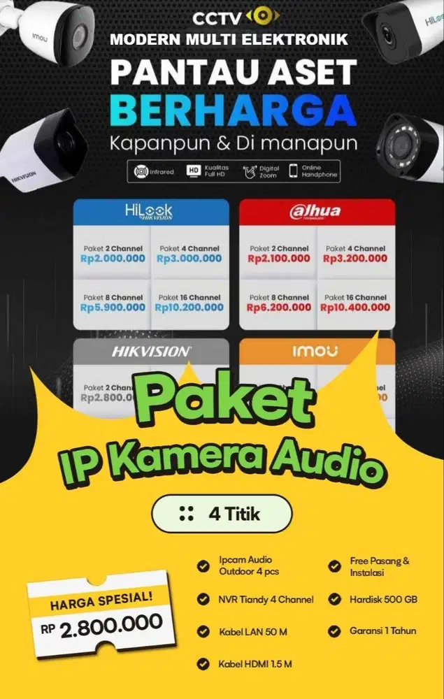 Spesial Promo Paket CCTV Tiandy Camera Audio IPCam Gratis Pasang