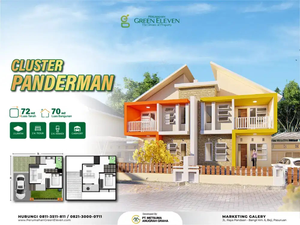 Rumah Dijual di Pandaan Bangil, Cluster Panderman Green Eleven, 2 Lantai Desain Modern Minimalis Dekat Gerbang Tol Bangil, DP 0%, Cicilan Ringan