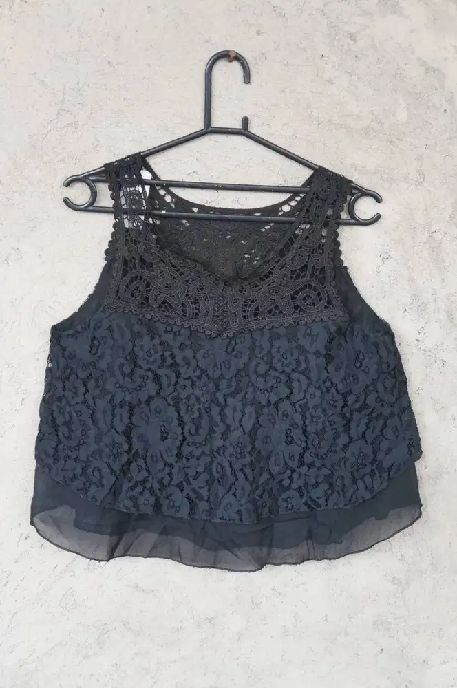 Tank Top Brukat Hitam Transparan | Atasan Brokat Transparan