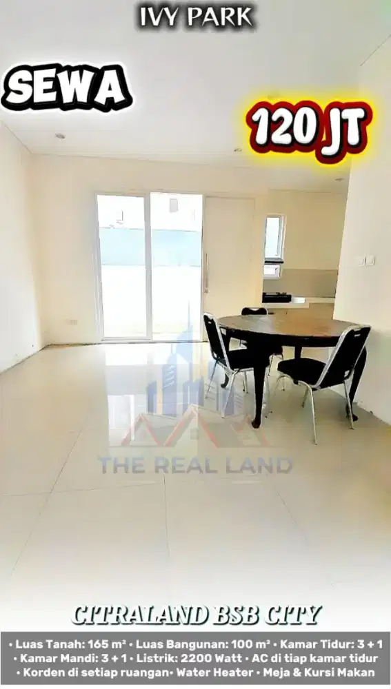 RUMAH DI SEWAKAN DI KONTRAKAN LOKASI IVY PARK CITRALAND BSB SEMARANG