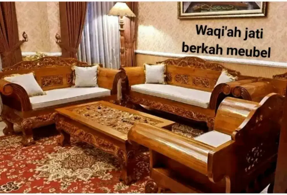 Sofa tamu ukiran mewah 3,2,1,1,, kayu jati tua