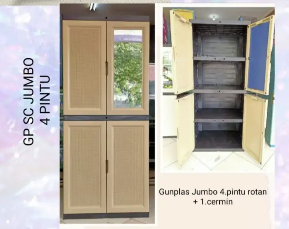 Lemari Plastik 4 Pintu Jumbo Gunplas SC04 + Cermin