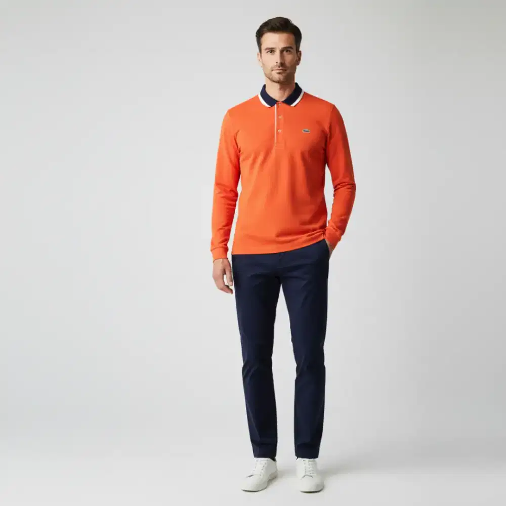 Kaos polo shirt Lacoste long Sleeve Orange colour Size No.3