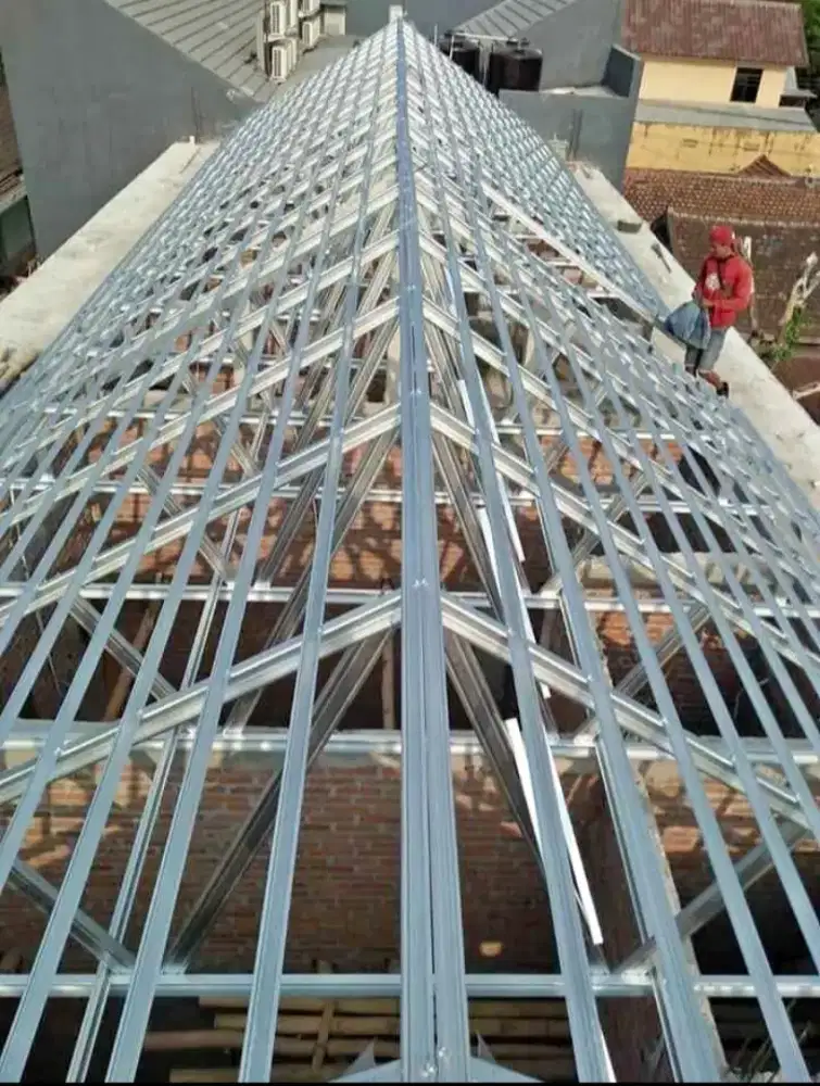 Rangka atap bajaringan+ genteng metal pasir
