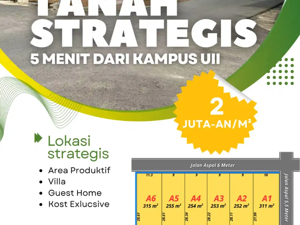 Tanah Jogja Dekat Kampus UII, Cocok Bangun Villa, 2 Jutaan Per Meter