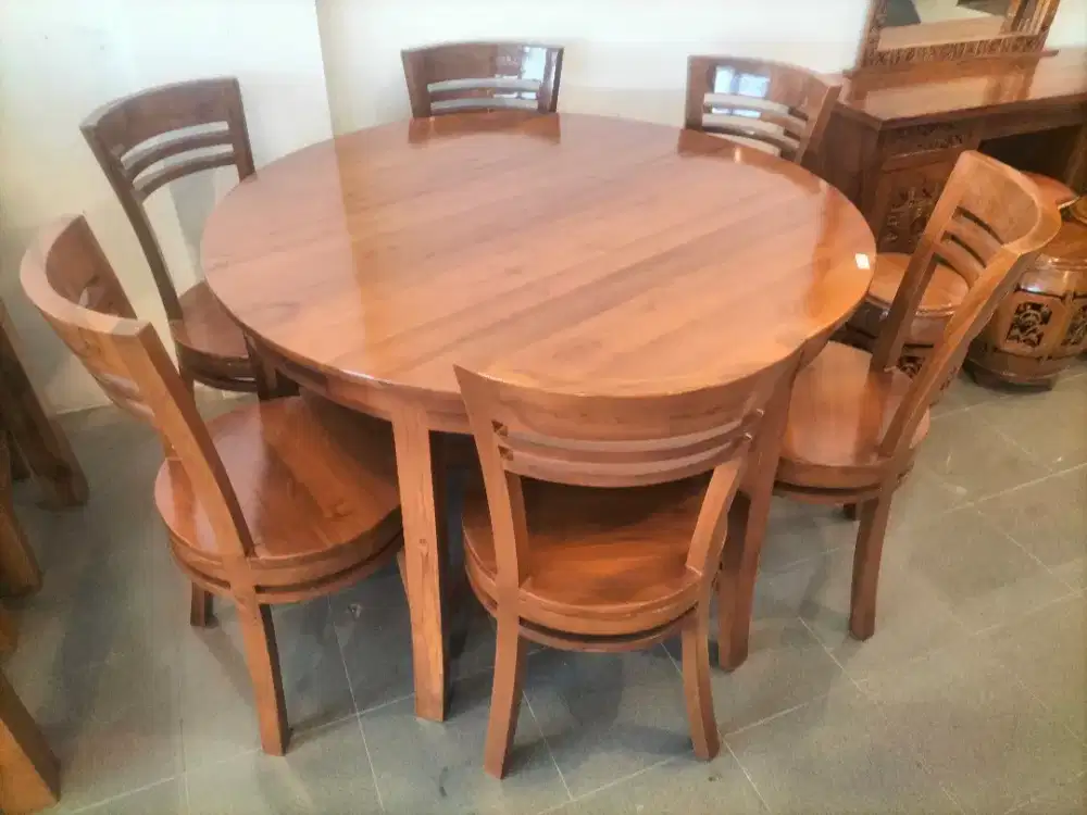 Meja Makan jati Bulat 6 Kursi