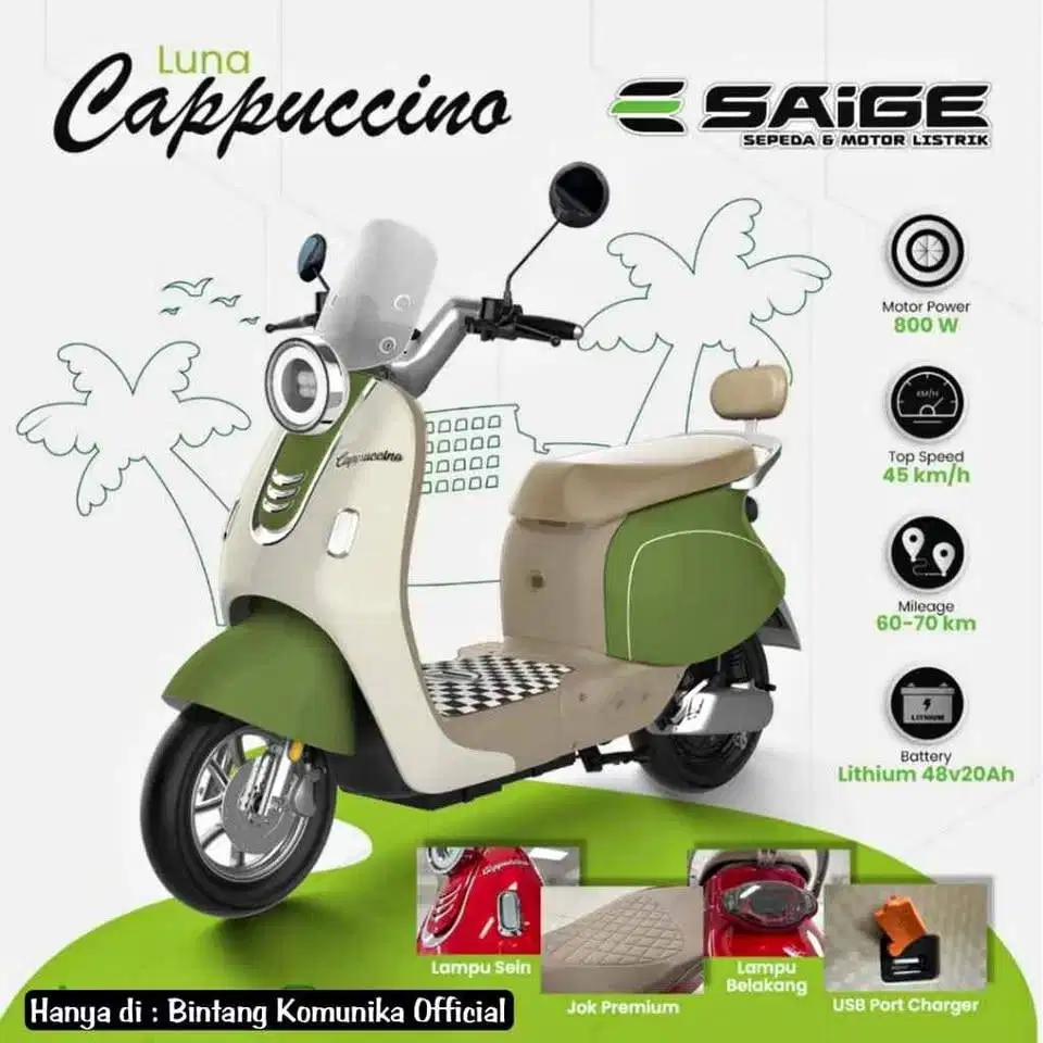 Sepeada Listrik Saige Capucino Power 800 watt Battrai Lithium