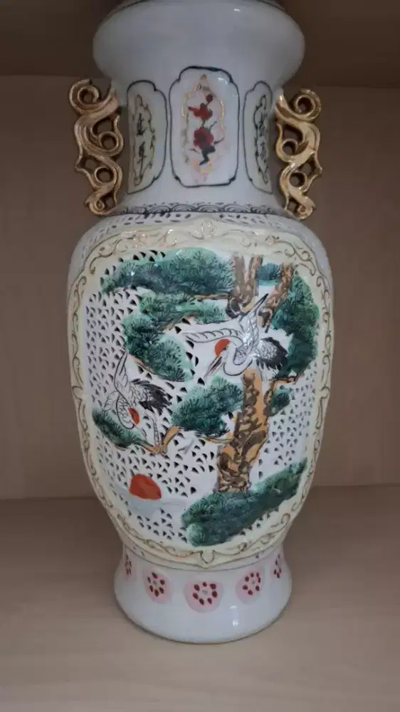 HAND PAINTED CHINA VASE BURUNG BANGAU UMUR PANJANG & KEBERUNTUNGAN