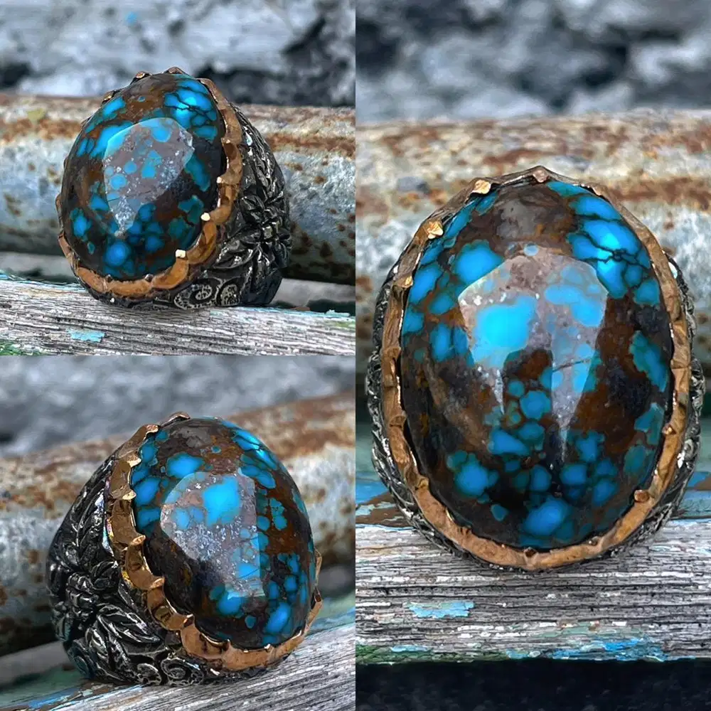 Cincin Turquoise Phyrus Pirus Persia Biru Solid Gradasi Material Lawas