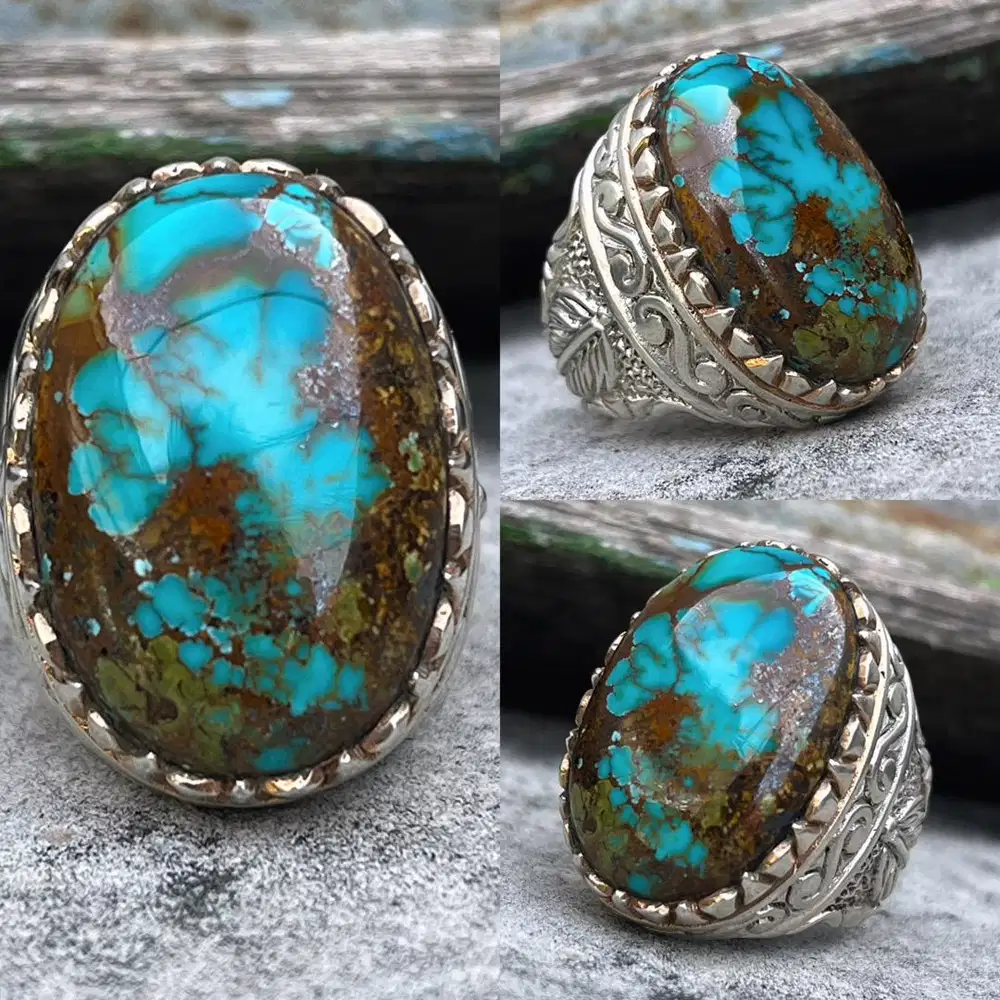 Cincin Turquoise Phyrus Pirus Persia Mewah Warna dan Serat Gradasi