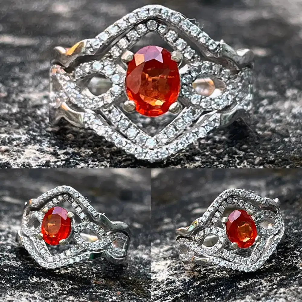 Cincin Natural Orange Sapphire Cincin Wanita Mewah Elegan