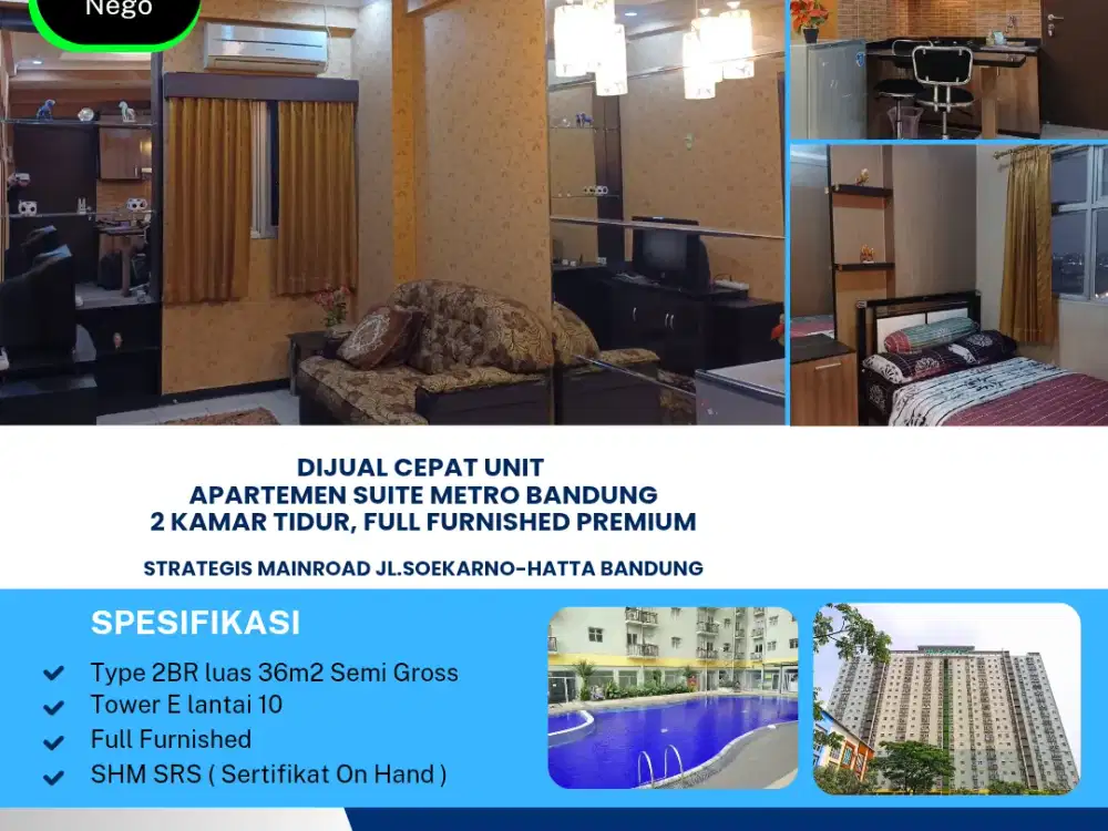 Dijual Cepat Apartemen Suite Metro Bandung, Full Furnished Premium Termurah