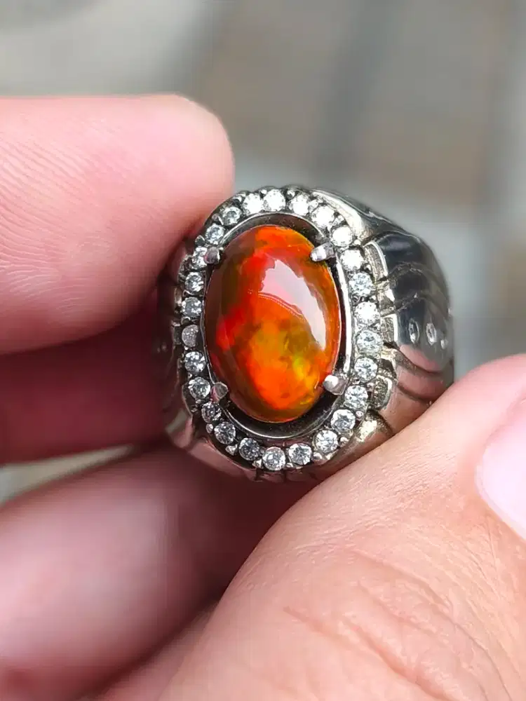 Batu Kalimaya black Opal Ethiopia 2.85 carat ring perak memo Mri