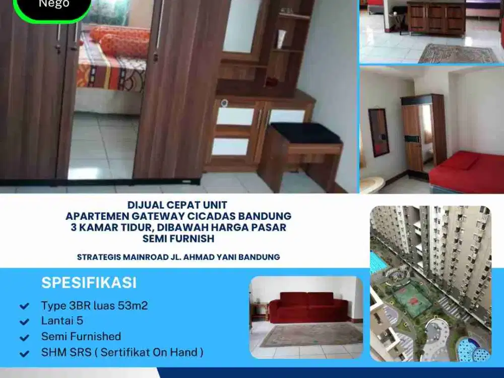 Dijual Cepat Apartemen Gateway Cicadas 3BR Semi Furnish Dijual Dibawah Harga Pasar
