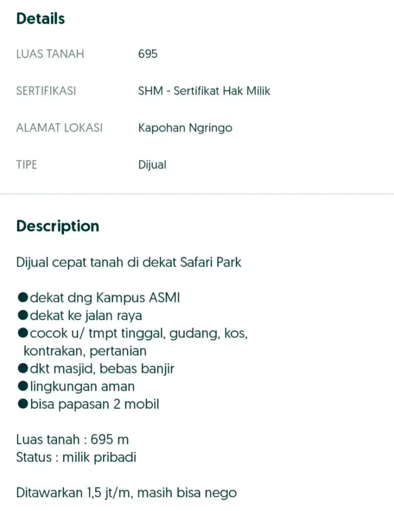 Dijual Cepat Tanah Dekat Safari Park
