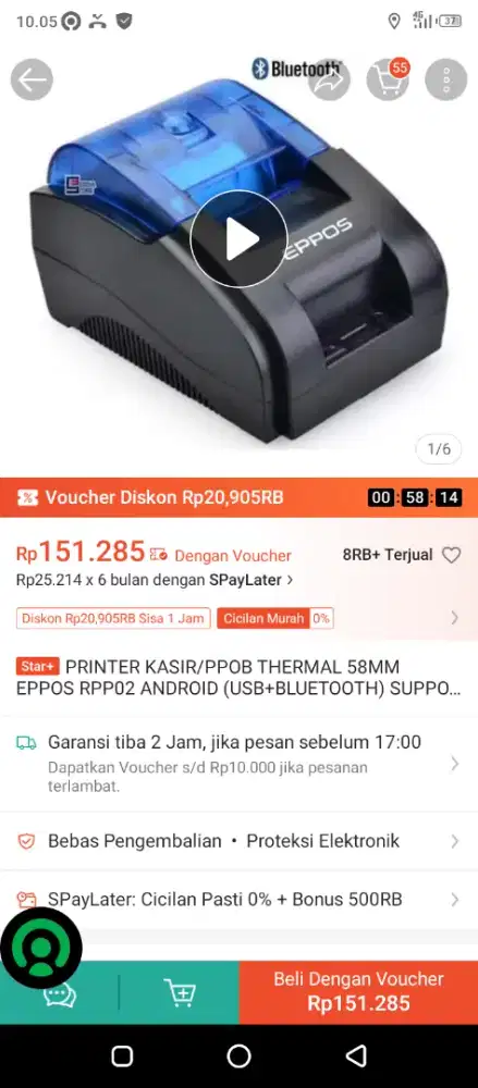 Printer bluetooth thermal eppos 58 MM