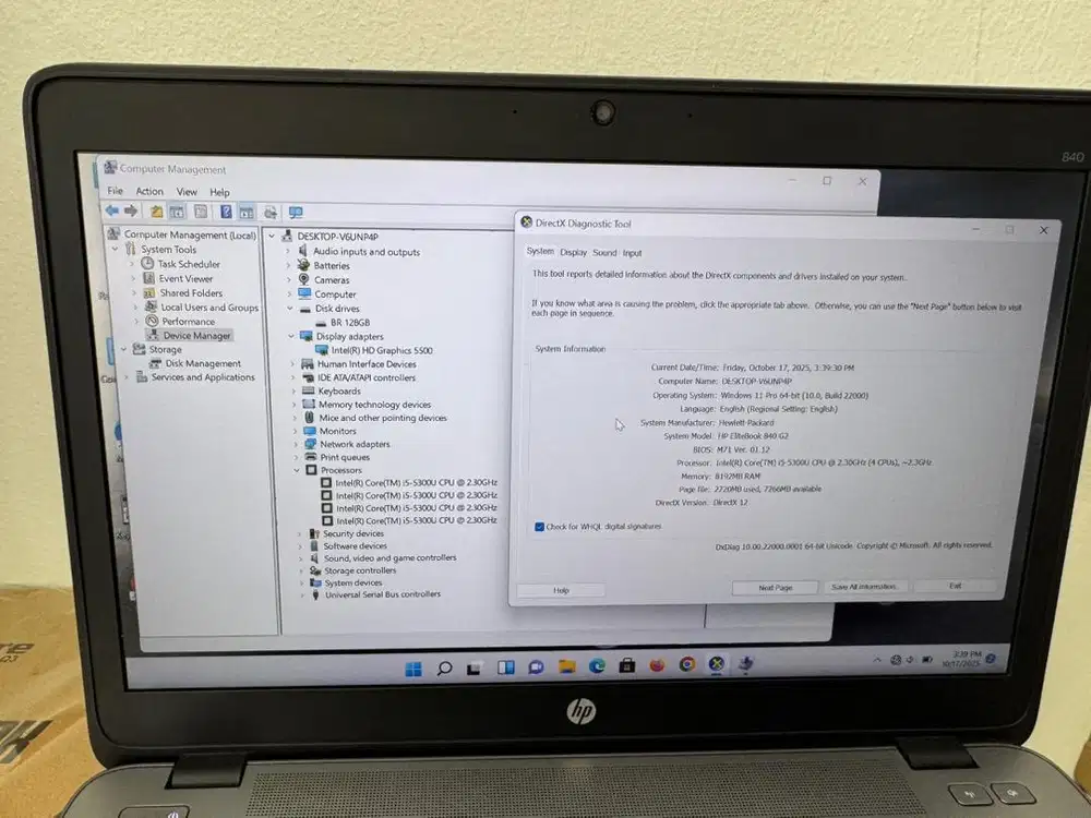 HP ELITBOOK 840 G2 CORE I5 GEN5 RAM 8GB SSD 128GB