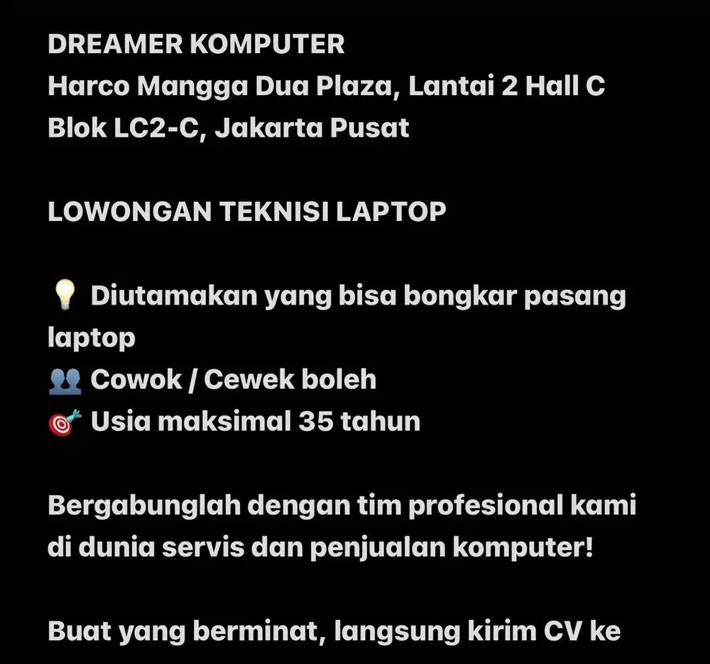 Lowongan kerja teknisi