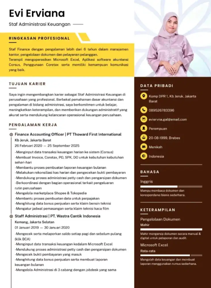 Saya Mencari Pekerjaan Staff Finance ataupun Staff Administrasi