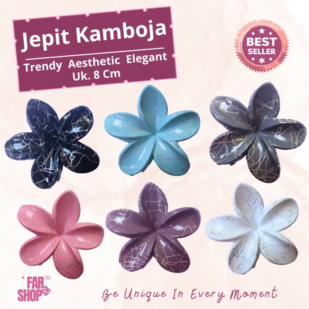 Jepit Rambut Bunga Kamboja 8 Cm Motif Abstrak GarisTrendy Aesthetic