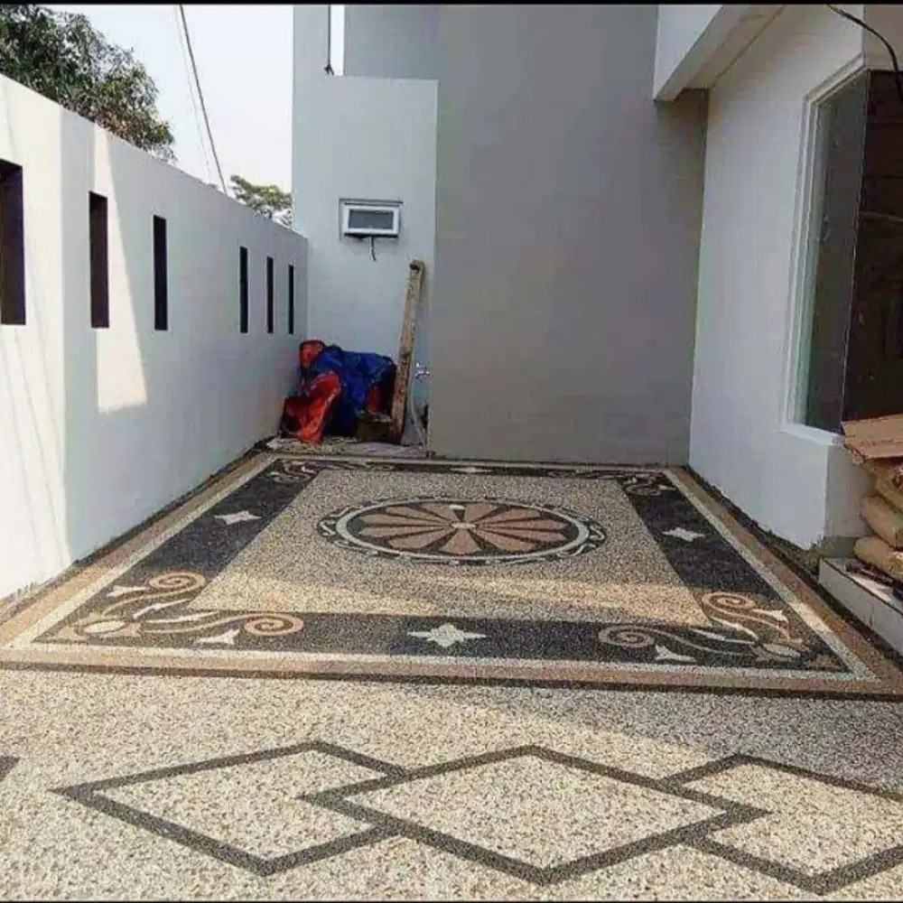 dekorasi lantai batu sikat