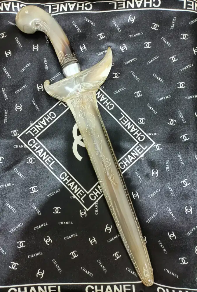 Keris Damascus Panimbal Luk 9 Bilah Real Damascus Ful Tanduk Kebo Bule