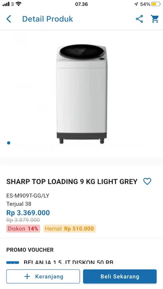 sharp top loading 9kg light grey