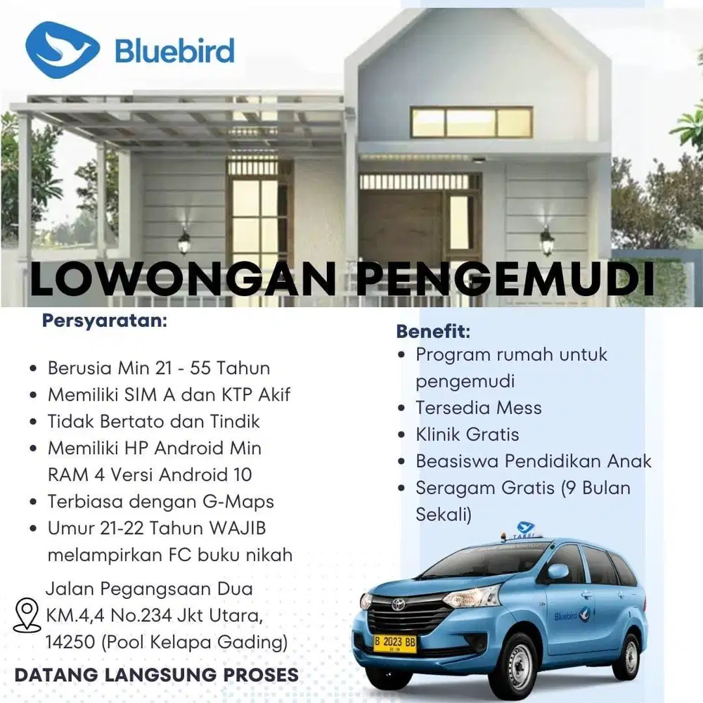 Lowongan Kerja Driver Taxi Bluebird Pool Kelapa Gading