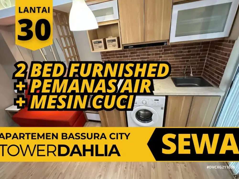 Sewa 2 Kamar Furnished Tower Dahlia Apartemen Bassura City Water Heater Mesin Cuci