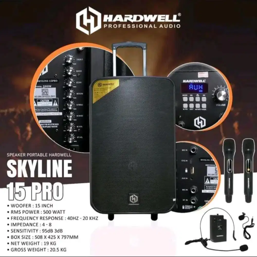 Speaker Portable 15inch Hardwell SKYLINE 15 Pro 500watt bluetooth