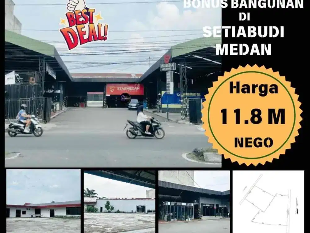 JUAL TANAH BONUS GEDUNG EX BENGKEL DI JL. SETIABUDI MEDAN DEKAT RINGROAD