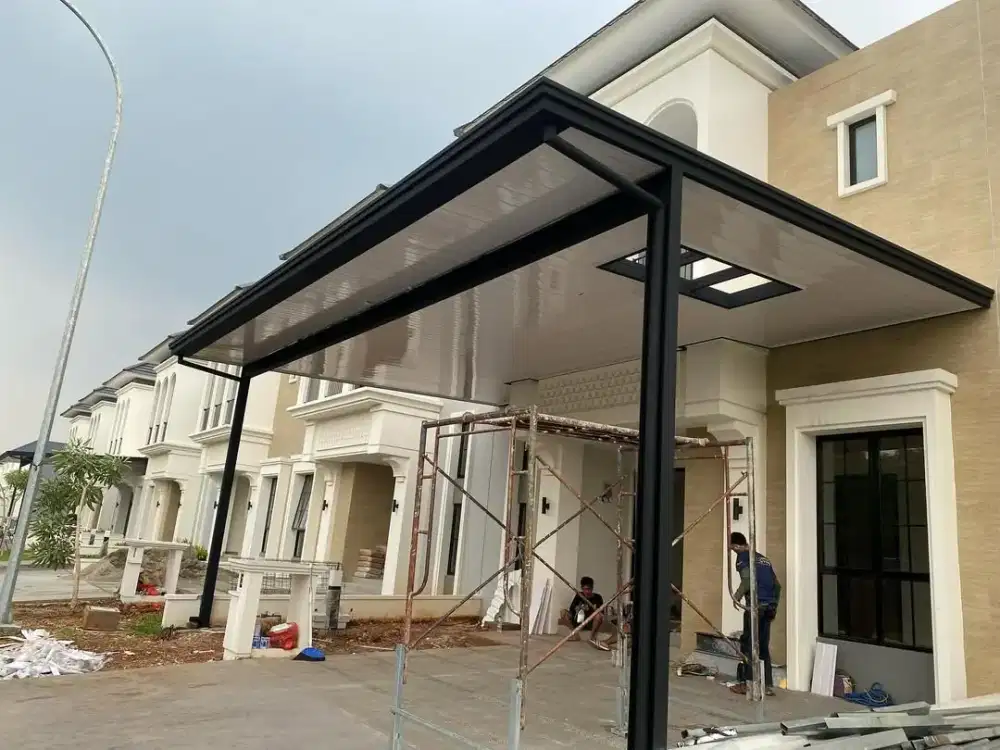 Kanopi alderon plafon pvc solarflat kaca spandek & railing balkon