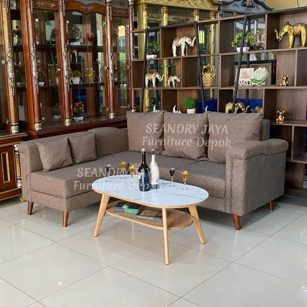 Sofa L Minimalis/Busa Empuk/Besi/Kayu/SEANDRY JAYA Furniture Depok/COD