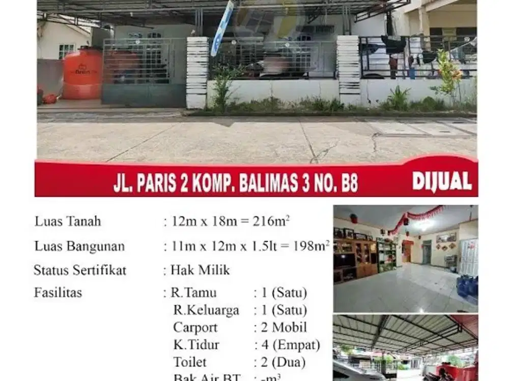 Rumah Paris 2 Komplek Balimas 3 (LUAS bisa utk Usaha Kecil)