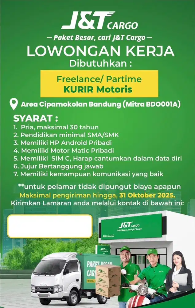 Partime kurir motoris J&T Cargo BDO001A