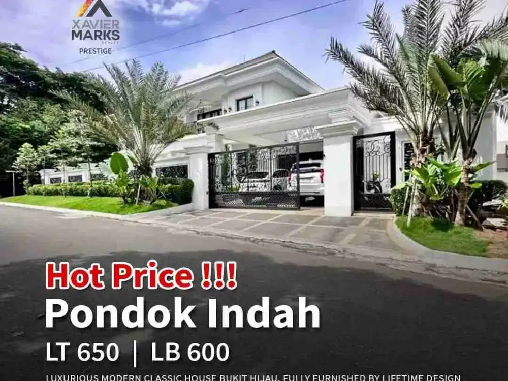 .
 LUXURIOUS MODERN CLASSIC HOUSE BUKIT HIJAU, FULLY FURNISHED BY LIFETIME DESIGN. PRIVATE POOL. POSISI HOOK, DEPAN TAMAN

Luas Tanah 650 m²
Luas Bangunan 600 m²
Kamar Tidur 5 + 2 ( Semua Kamar Mandi Dalam )
Kamar Mandi 7 + 2 

Lokasi Elite & Favorite
Jal