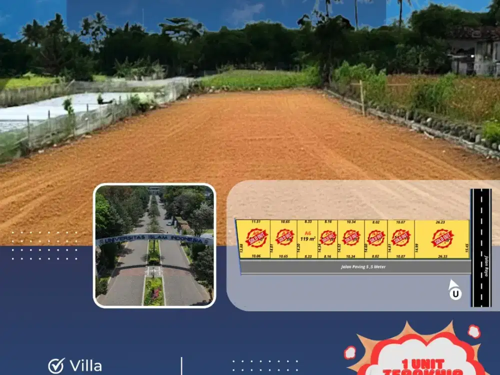 Tanah Jogja Strategis Tepi Jalan Area Kampus UII, Nyaman Huni dan Asri