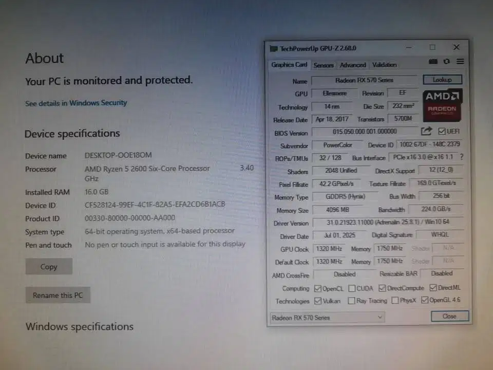 PC gaming Ryzen 5 2600 dan RX 570 16gb